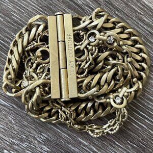 Vintage Juicy Couture Chunky Multi Chain Gold Tone Crystal Stone Bracelet 7”